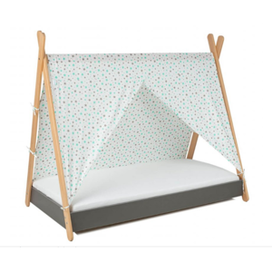 ArtGapp Jednolôžková posteľ TIPI so strieškou Farba: Sivá / sivo -mentolové hviezdičky