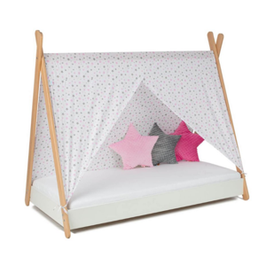 ArtGapp Detská posteľ TIPI so strieškou Farba: Biela / sivo - ružové hviezdičky