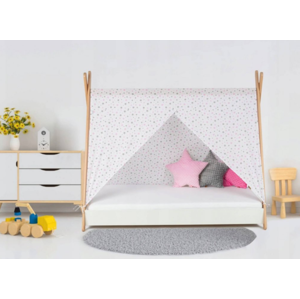 ArtGapp Detská posteľ TIPI so strieškou Farba: Sivá / Sivé bodky