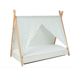 ArtGapp Detská posteľ TIPI so strieškou Farba: Biela/ sivo -mentolové hviezdičky