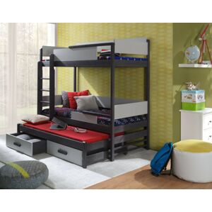 ArtBed Detská poschodová posteľ Quatro|výpredaj Farba: Orech korpus / doplnky dub sonoma / rebrík na ľavú stranu