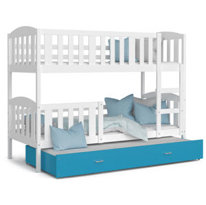 ArtAJ Detská poschodová posteľ Kubuš 3 | 190 x 80 cm Farba: biela / modrá s matracom, MDF