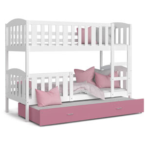 ArtAJ Detská poschodová posteľ Kubuš 3 | 190 x 80 cm Farba: biela / ružová s matracom, MDF