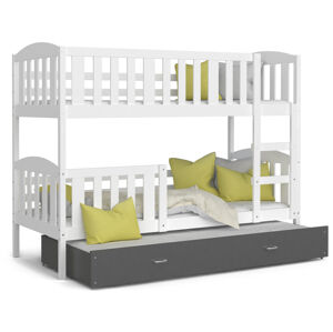 ArtAJ Detská poschodová posteľ Kubuš 3 | 190 x 80 cm Farba: biela / sivá s matracom, MDF