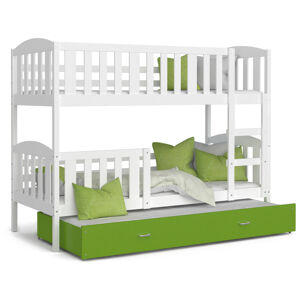 ArtAJ Detská poschodová posteľ Kubuš 3 | 190 x 80 cm Farba: biela / zelená s matracom, MDF