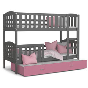 ArtAJ Detská poschodová posteľ Kubuš 3 | 190 x 80 cm Farba: sivá / ružová, s matracom, MDF