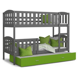 ArtAJ Detská poschodová posteľ Kubuš 3 | 190 x 80 cm Farba: sivá / zelená, s matracom, MDF