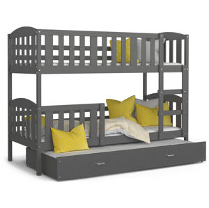ArtAJ Detská poschodová posteľ Kubuš 3 | 190 x 80 cm Farba: sivá / sivá s matracom, MDF
